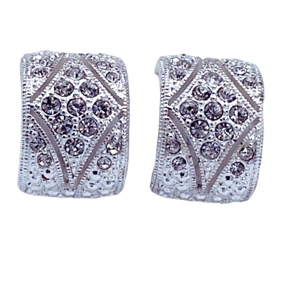 Vintage half hoop rhinestone embellished clip earrings